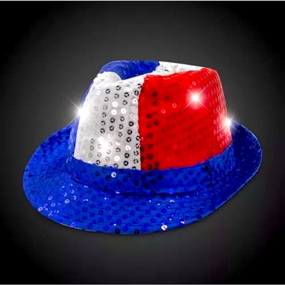 LED Light Up Hat Sequin Red, White Red Blue Unisex USA USA Party Fedora Hat - Picture 1 of 5